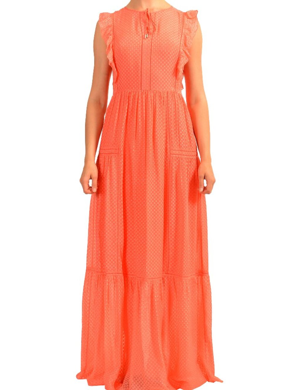 Hugo Boss Women's "Dacrina" Ruffled Salmon Pink Silk Maxi Dress US M IT 42